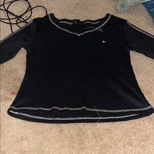 tommy hilfiger Black Long Sleeve Top with White Trim
